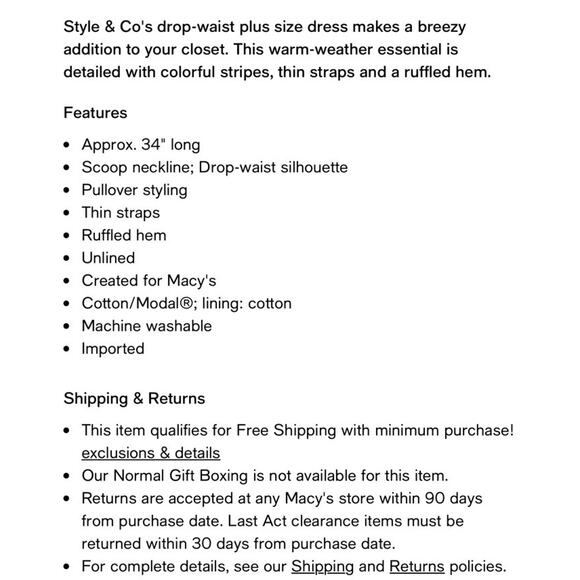 New Style & Co 1X Plus Size Striped Drop-Waist Dress Flip Flop Womens Sunset - Picture 2 of 4